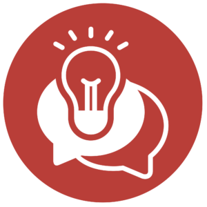 Icon of 2 speech bubbles and light bulb